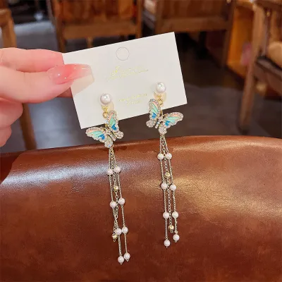 Pearl Butterfly Women Elegant Drop Dangle Earrings